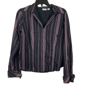 Cato Women Black & Pink Striped Button-Up Long Sleeve Shirt Size S